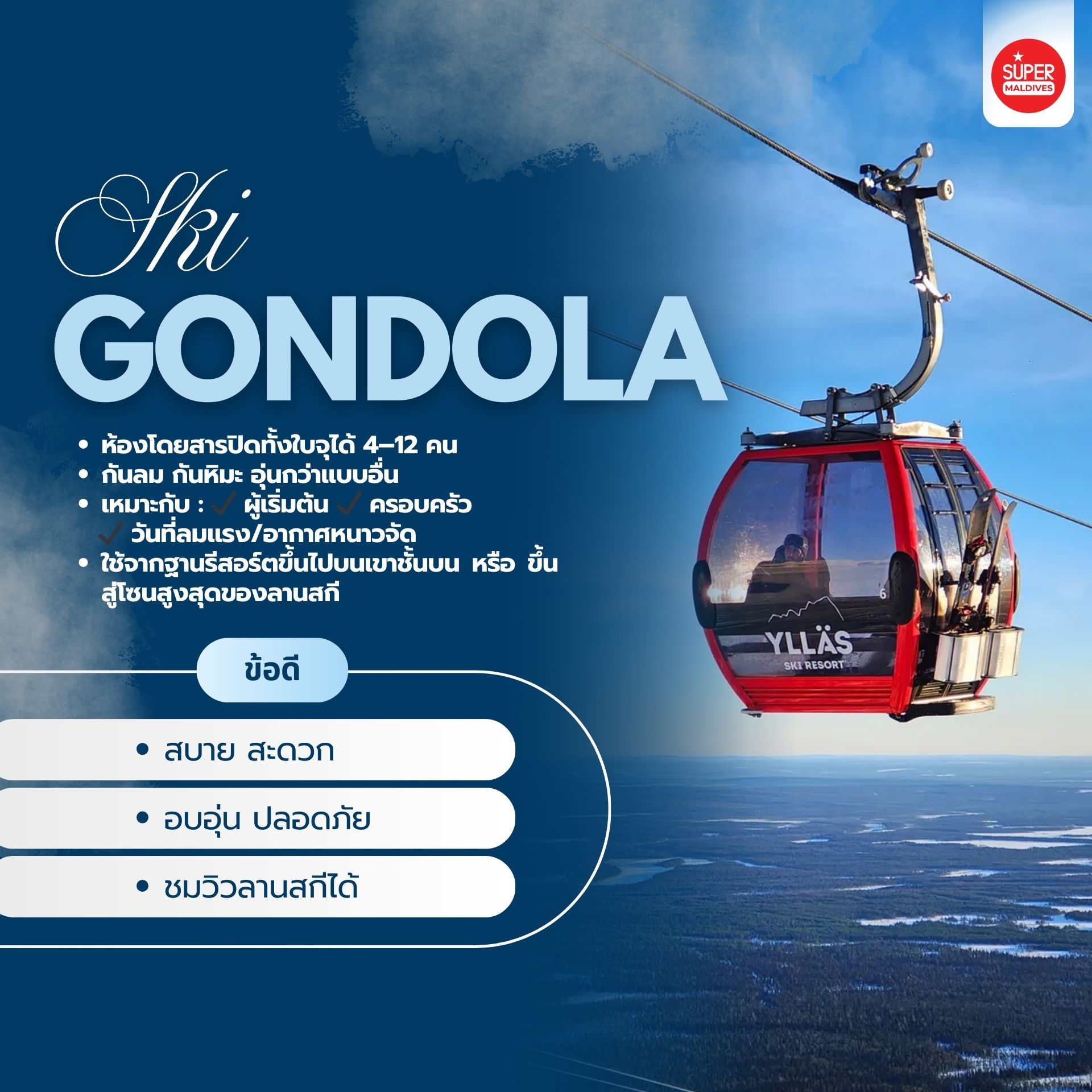 ลิฟต์สกี, ชนิดของลิฟต์สกี, Gondola คืออะไร, Chairlift คืออะไร, Magic Carpet สกี, คู่มือสกีมือใหม่, เล่นสกีญี่ปุ่น, เล่นสกียุโรป, อุปกรณ์สกี, วิธีขึ้นลิฟต์สกี